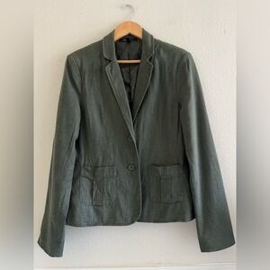 BCBGMaxAzria Olive Green Linen Blend Blazer Jacket Medium Preppy Office Casual